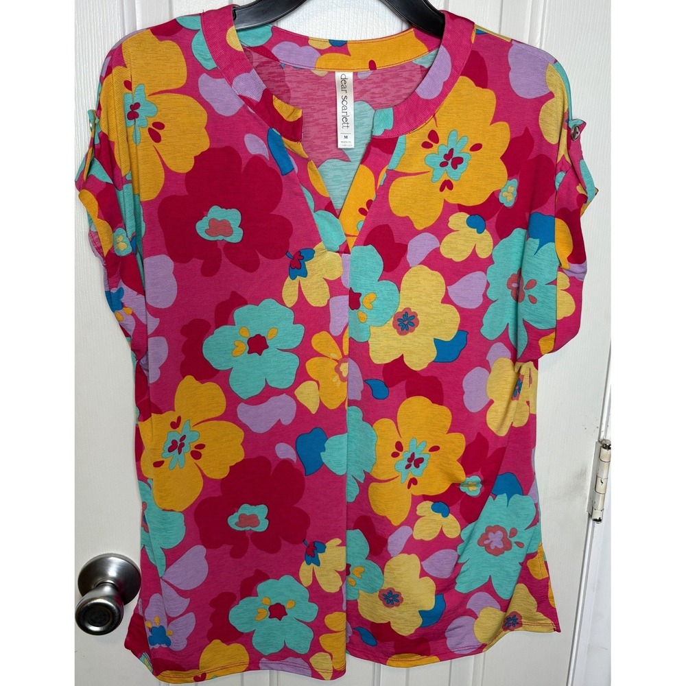 Dear Scarlett Lizzy Top Blouse Medium Pullover Colorful Short Sleeve Lot Of 2